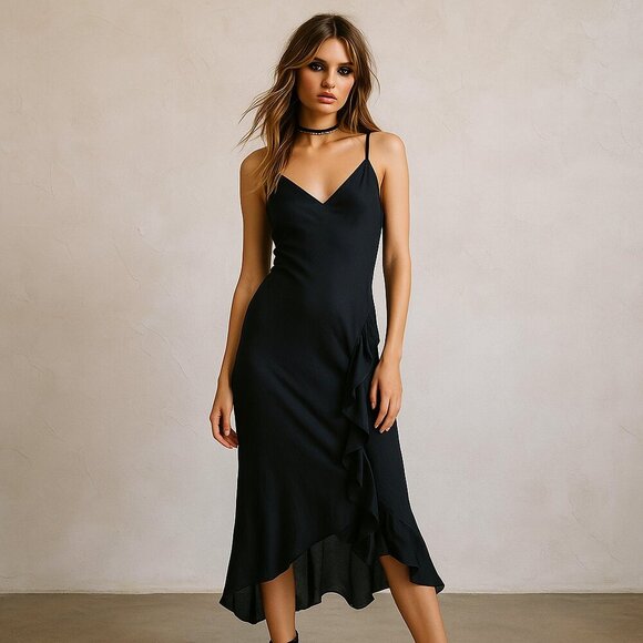 Express Dresses & Skirts - Vintage Express 100% Silk Tank Maxi Dress Black Women's Size 13/14 Y2K Ruffle